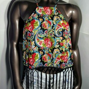 Floral Paisley Crop Top Fringe Bottom Summer
